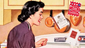 50s illustration of woman in kitchen